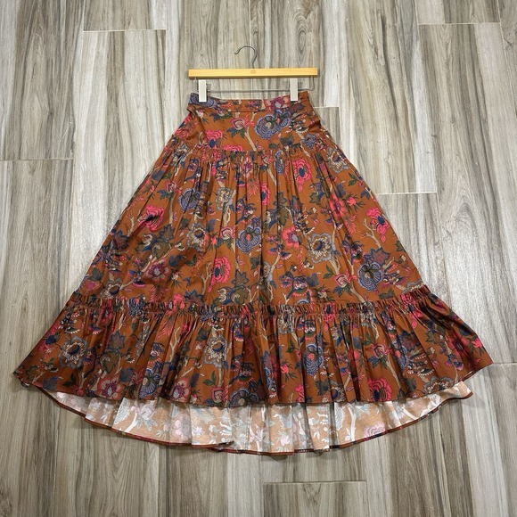 Cara Cara Tisbury Midi Skirt Size 2 Tisbury Midi Orange Floral Picante Baroque - Picture 10 of 12